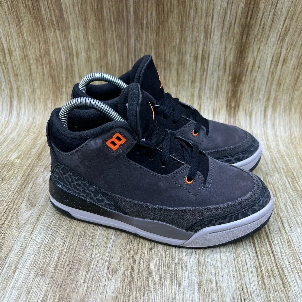 Nike Air Jordan 3 Retro Fear Pack Kid's Size 13.5C Grey Orange DM0966-080